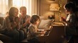 © Exposyur Studio - Joyful family moment with child playing music in cozy living room