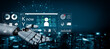 © InfiniteFlow - Futuristic Hand Holding KYC Technology Visual with Data Analysis Icons and Customer Information for Finance and Security Applications. Glyphic.