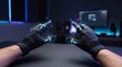 © Slava Kud - Hands Wearing Sensor Gloves In Dark Workspace
