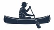 © Diamond Fuji - 帽子をかぶりカヌーを漕いで水上を進む男性のシルエットイラスト
