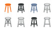 © Eman - Minimalist wooden stools displayed as colorful vector icons in various styles for modern interior design projects