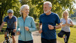 © montassir - Active Older Adults Exercising Outdoors in a Park for Healthy Aging and Wellness