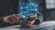 © StockVisionLab - Futuristic holographic chatbot interface on smartphone screen, AI conversation with virtual assistants, customer service automation, artificial intelligence communication