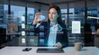 © habbi - Businesswoman managing digital cloud database files with futuristic holographic interface