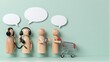 © joeycheung - Wooden figures represent modern shopping methods with speech bubbles above them.