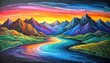 © VinaIda - Vibrant colorful mountain landscape with winding river