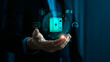 © Sutthiphong - Smart grid and battery storage concept with business hand holding digital power cabinet interface showing renewable energy infrastructure solar electricity management and sustainable technology
