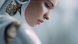 © ประหยัด พลพวก - Robotic Muse: A close-up portrait of a cyborg woman's face, showcasing intricate mechanical details blended with delicate human features, suggesting a future where technology and humanity intertwine.
