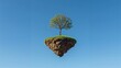 © Nataliia_Trushchenko - Small tree with green leaves growing downward from a floating island of soil against a clear blue sky, showcasing a surreal and imaginative landscape