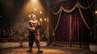 © Marina - vintage circus clown juggling glowing objects on stage in front of audience
