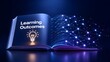 © Melisa Sunorita - Open book with 'Learning Outcomes' and a glowing lightbulb, transitioning into an intricate digital network, conceptualizing modern education, knowledge, and future innovation.