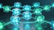 © Patcharin - A close-up view of a futuristic network system featuring glowing cubes and connections, symbolizing digital innovation.