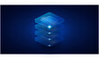 © Mondil biswas - Abstract Blue Glowing Stacked Glass Layers Symbolizing Cloud Server Database and Data Storage Technology
