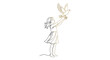 © Joyo - Girl releasing a dove, single line art style