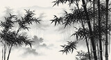 Traditional black ink bamboo forest painting.
