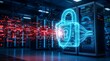 © Tawsif - Cybersecurity concept, digital padlock protecting servers from cyber attack