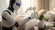 © aisiyu - Humanoid robot carefully tending to a delicate white orchid flower in a serene indoor setting.
