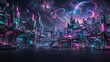 © Didi - Futuristic Cityscape with Neon Lights and Cosmic Sky.