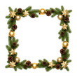 © Sk - Christmas frame with green pine branches and gold decorations