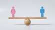 © Tuhin - Pink and blue human figures balancing on a wooden seesaw representing gender equality