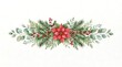 © Alamin - Watercolor christmas botanical arrangement with red poinsettia, pine branches, holly berries, eucalyptus leaves, and brown pinecones