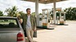 © starush - Brazilian driver weighs ethanol and petrol at fuel station