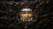 © P-Y-L  Art - A precious crystal container filled with assorted grains and seeds buried deep within dark fertile soil with visible roots