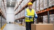 © Farman Studio - Senior Male Warehouse Worker Pushing Pallet Jack With Cardboard Box
