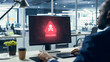 © Gorodenkoff - Office Male Professional Watches His Workstation Get Hacked as Malware Virus Popups Show Ransomware Encryption, Credential Theft, Data Threats to Corporate Systems and Business Cyber Attack