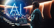 © Gorodenkoff - Backview of University Professor in a Lab Coat Presenting From Podium as a Glowing Brain Hologram and Neural Map Fills the Stage, AI Neuroscience and Healthcare Research Visualisation for Auditorium