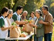 © aziseptian - Volunteers handing out bags of fresh groceries to elderly people
