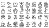 Love Friendship Care and Charity Editable Stroke Outline Icons Set Pixel Perfect Vector Collection