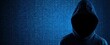 © oksa_studio - Hacker in hoodie standing before a digital cyber screen with binary code data