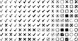 © Anas - Hand drawn check marks and cross symbols, black ink doodle checkmark set, sketch tick and x icons for checklist and survey