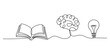 © CHTRO - Continuous line drawing of an open book human brain and a bright light bulb