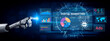 © InfiniteFlow - A robotic hand interacts with digital marketing data showcasing analytics and AI technology, highlighting trends and insights in a virtual landscape for modern business strategies. Cyphers