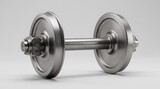 Steel train wheels and axle isolated on white background, heavy industrial railway component 3D render