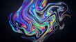 © bethsantos.ai - Textura de tinta de aceite iridiscente en remolinos holográficos sobre fondo negro