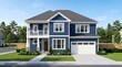 © ABU SAYED - Modern two story blue house exterior with balcony blue siding dream home