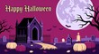 © MdAbu - Happy halloween cemetery scene with full moon and pumpkins halloween cemetery