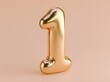 © wilson - Shiny inflatable golden number one standing on solid soft beige background for first place anniversary celebration and top-ranking concept