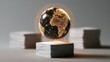 © Sirsak - Illuminated globe hovers above stack of papers, network of lights glows