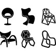 © Akash - Modern designer chair icons, minimalist furniture silhouette set, 6 black vector seating elements for interior design