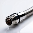 © Daria - Flexible braided stainless steel hose with threaded metal connector and sealing ring designed for plumbing and water supply applications on white background