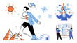 © Dmytro - Seasonal transition and strategic planning vector illustration. Climate change, weather adaptation, business strategy, decision making, project management, educational growth. Changing seasons