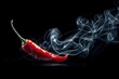 © Daria - Red chili pepper emitting swirling smoke on black background symbolizing intense heat and spicy flavor in vibrant close-up food photography