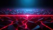 © antishock - Abstract polygonal landscape. Red lines illuminate dark terrain. Blue light source creates dramatic effect. Minimalist digital art.