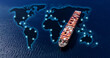 © APchanel - Aerial top view containers ship cargo business commercial logistic and transportation international import export by container freight cargo ship in the open seaport show ocean network on map