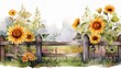 © Lori - watercolor lush sunflower garden with wooden fence