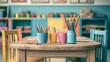 © Tanvir - A colorful art table in a preschool classroom with pencils and brushes. Ideal for children education and creative.
